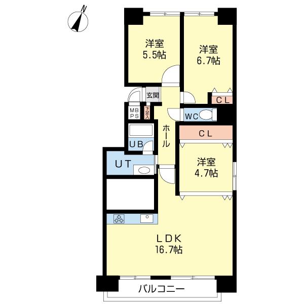 Floor plan. 3LDK, Price 16.8 million yen, Occupied area 74.19 sq m , Balcony area 8.23 ​​sq m