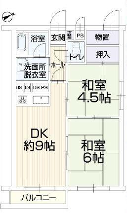 Floor plan. 2DK, Price 4.8 million yen, Occupied area 47.79 sq m , Balcony area 2.61 sq m
