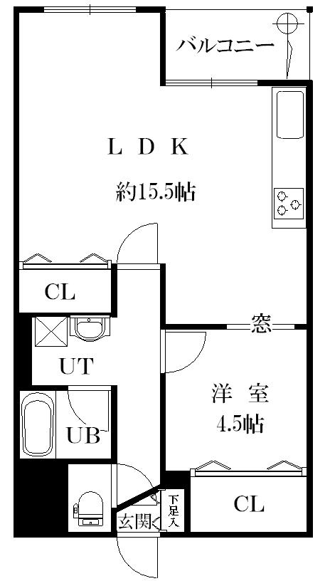 Floor plan. 1LDK, Price 4.3 million yen, Occupied area 48.36 sq m , Balcony area 5.06 sq m