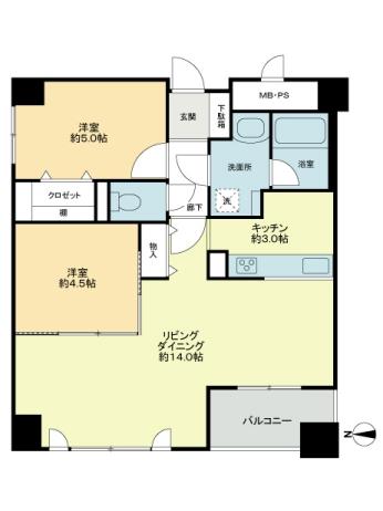 Floor plan. 2LDK, Price 15.8 million yen, Occupied area 57.92 sq m , Balcony area 3.77 sq m
