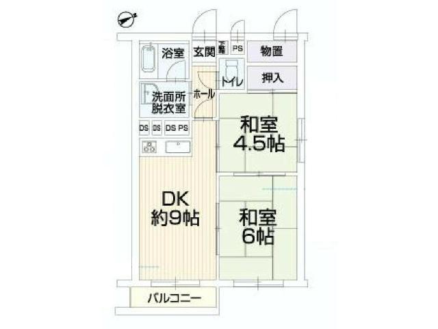 Floor plan. 2DK, Price 4.8 million yen, Occupied area 47.79 sq m , Balcony area 2.61 sq m Floor