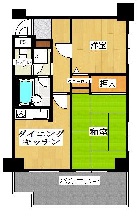 Floor plan. 2DK, Price 5.6 million yen, Footprint 42.4 sq m , Balcony area 9.5 sq m