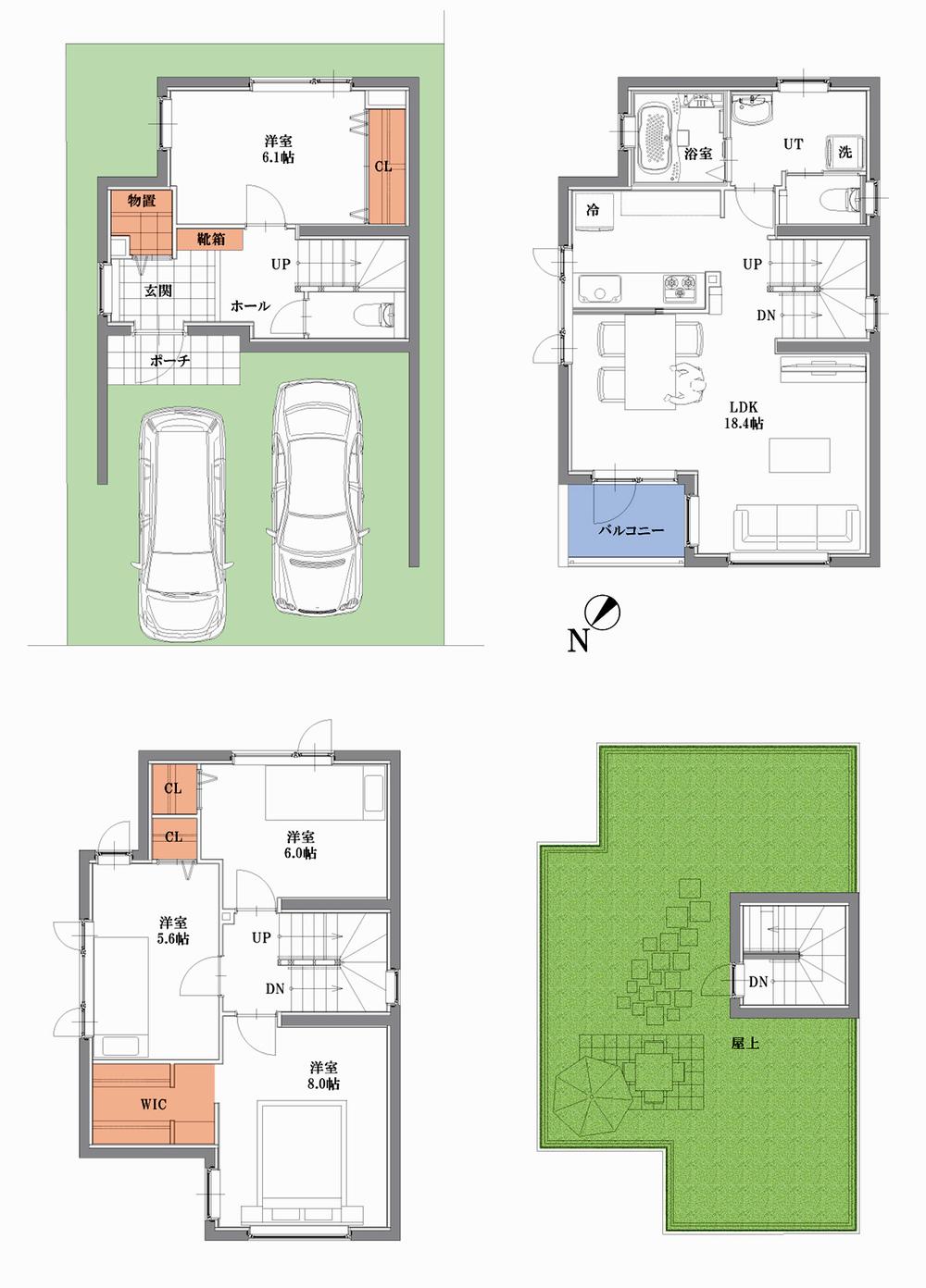 Floor plan. (A Building), Price 29,800,000 yen, 4LDK, Land area 74.62 sq m , Building area 118.84 sq m
