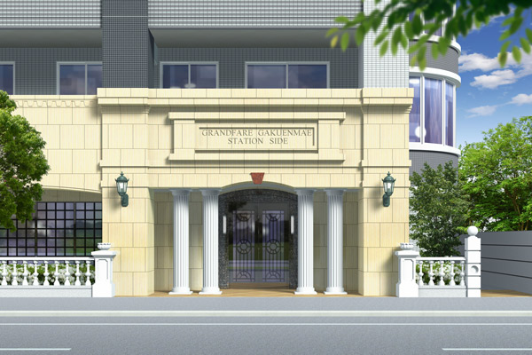 Building structure. Entrance arranged facing the Hiragishi connoisseurs, White four cylinder impressive European taste. Elegant appearance, full of dignity, Likely to be poured is envy. It will become the new landmark of the city. Rendering