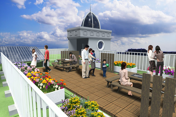 Building structure. The vantage rooftop, Residents proposed a rooftop garden "Sky Park" so that the time of rest can enjoy while enjoying the view. Summer feature ・ During the fireworks display of Toyohira is, It is likely to become a special seat. Rendering