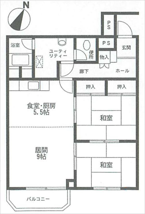 Floor plan. 2LDK, Price 5.9 million yen, Occupied area 63.15 sq m , Balcony area 4.4 sq m