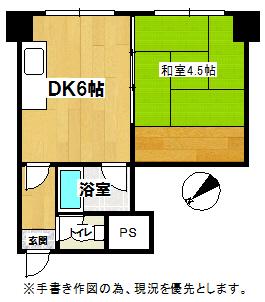 Floor plan. 1DK, Price 3.3 million yen, Occupied area 25.58 sq m
