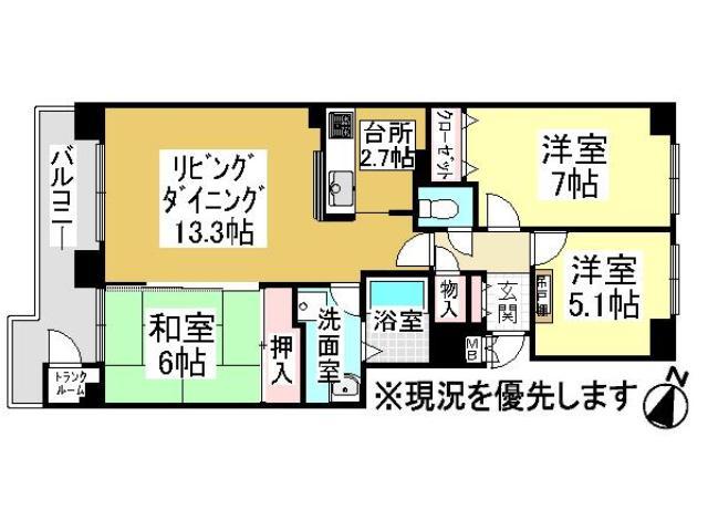 Floor plan. 3LDK, Price 10.8 million yen, Occupied area 72.56 sq m , Balcony area 8.58 sq m Floor