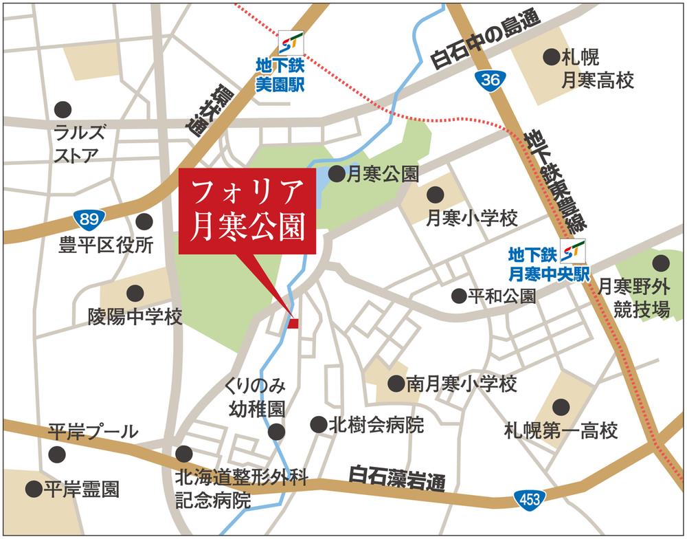 Local guide map. Is straight Ampang road from subway Toho Line "Tsukisamu center" station Exit 1.