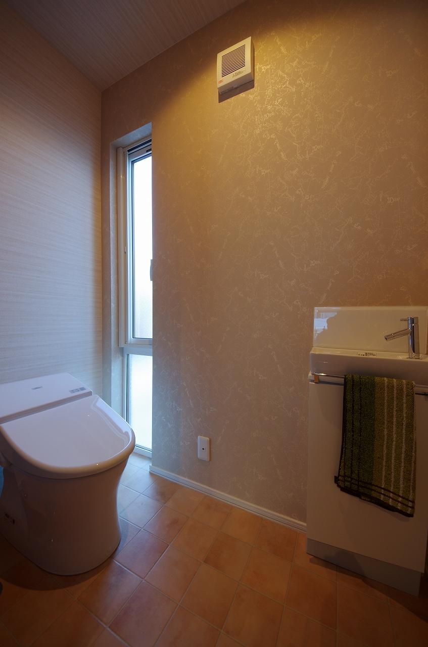 Toilet. toilet / Bright space in which the slit window is to accent. With hand washing counter