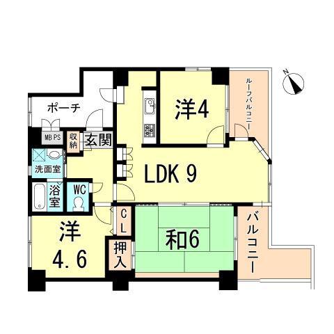 Floor plan. 3LDK, Price 5.98 million yen, Occupied area 58.61 sq m , Balcony area 14.94 sq m