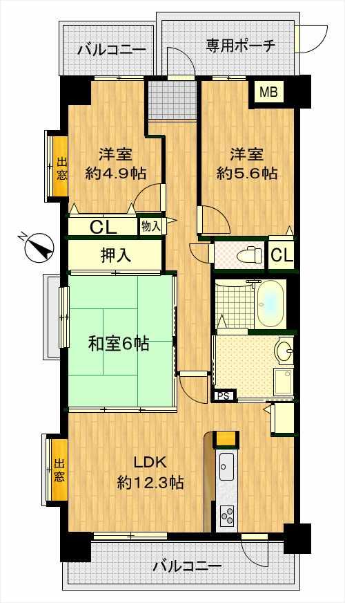 Floor plan. 3LDK, Price 9.8 million yen, Footprint 68.2 sq m , Balcony area 11.77 sq m