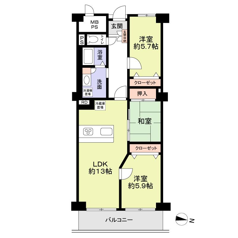Floor plan. 3LDK, Price 8.9 million yen, Occupied area 72.42 sq m , Balcony area 7.84 sq m
