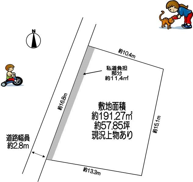 Compartment figure. Land price 27,100,000 yen, Land area 191.27 sq m Hitomarumae Station walk 3 minutes