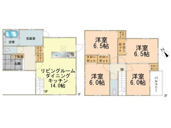 Floor plan. (1 Building), Price 27,800,000 yen, 4LDK, Land area 95.28 sq m , Building area 106.11 sq m