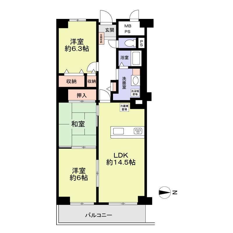 Floor plan. 3LDK, Price 9.3 million yen, Occupied area 73.84 sq m , Balcony area 8.12 sq m