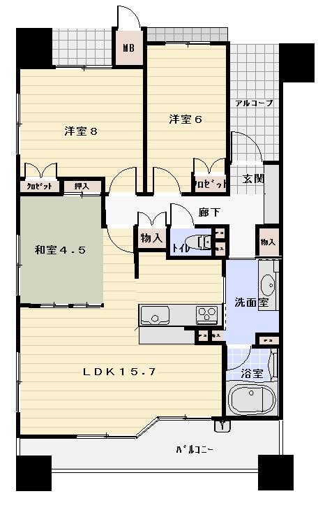 Floor plan. 3LDK, Price 26,800,000 yen, Occupied area 74.69 sq m , Balcony area 12.77 sq m