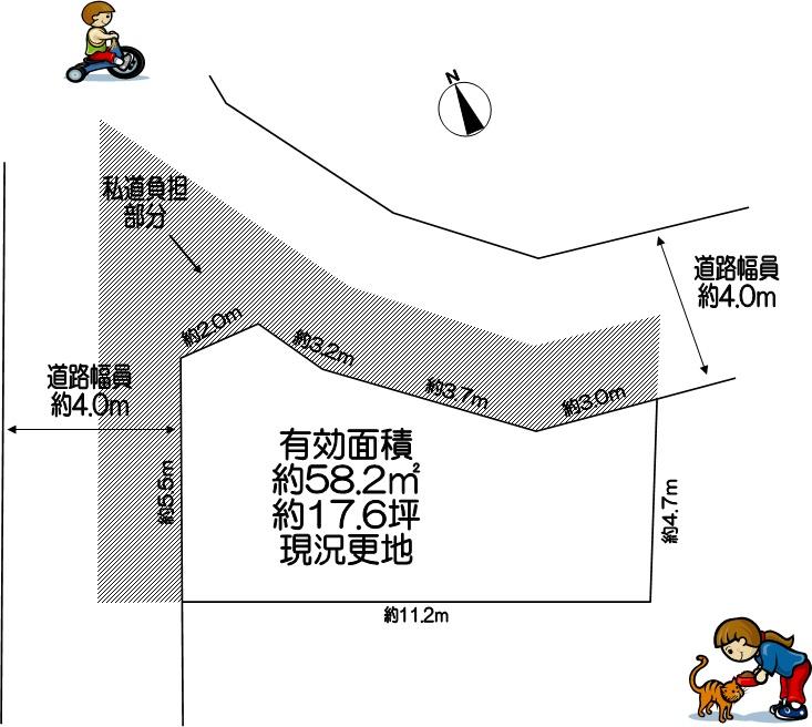 Compartment figure. Land price 5.4 million yen, Land area 104.42 sq m located driveway burden