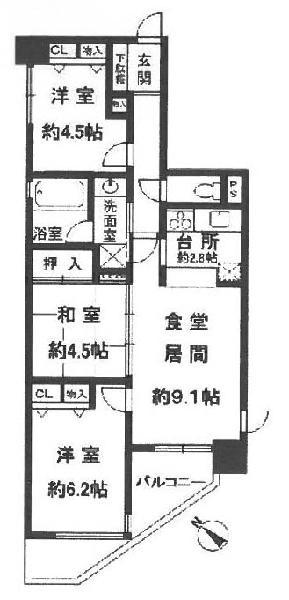 Floor plan. 3LDK, Price 14.3 million yen, Occupied area 62.73 sq m , Balcony area 8.24 sq m