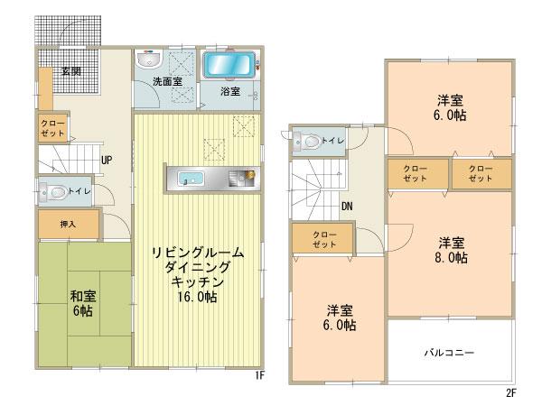 Floor plan. (3 Building), Price 28.8 million yen, 4LDK, Land area 164.67 sq m , Building area 104.33 sq m