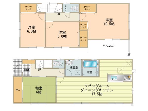 Floor plan. (6 Building), Price 31,800,000 yen, 4LDK, Land area 153.96 sq m , Building area 105.15 sq m