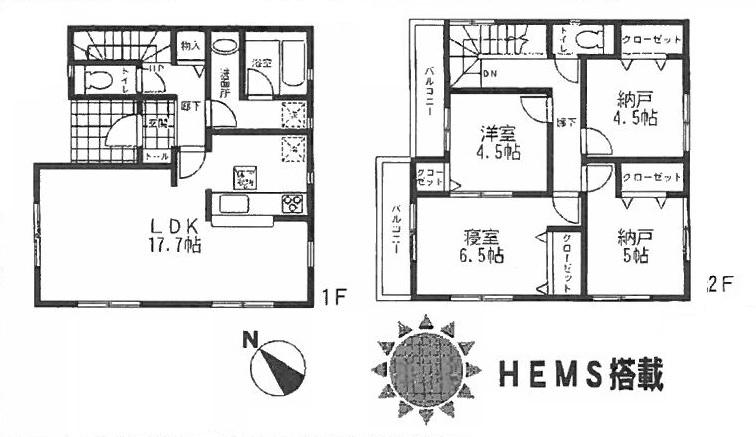 Floor plan. (Building 2), Price 34,800,000 yen, 4LDK, Land area 132.2 sq m , Building area 93.15 sq m