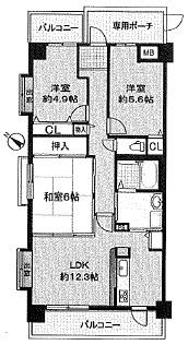 Floor plan. 3LDK, Price 9.8 million yen, Footprint 68.2 sq m , Balcony area 11.77 sq m Prestige Akashi west Akashi Uozumichoshimizu Floor plan