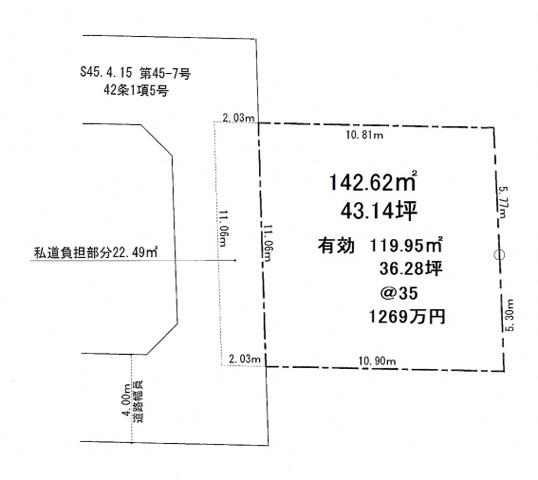 Compartment figure. Land price 12,690,000 yen, Land area 142.62 sq m compartment view