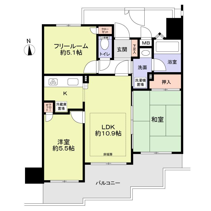 Floor plan. 2LDK + S (storeroom), Price 15.8 million yen, Occupied area 57.44 sq m , Balcony area 13.26 sq m