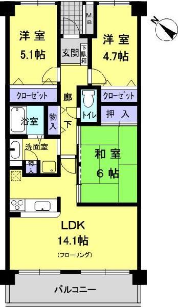 Floor plan. 3LDK, Price 11 million yen, Occupied area 68.22 sq m , Balcony area 9.44 sq m