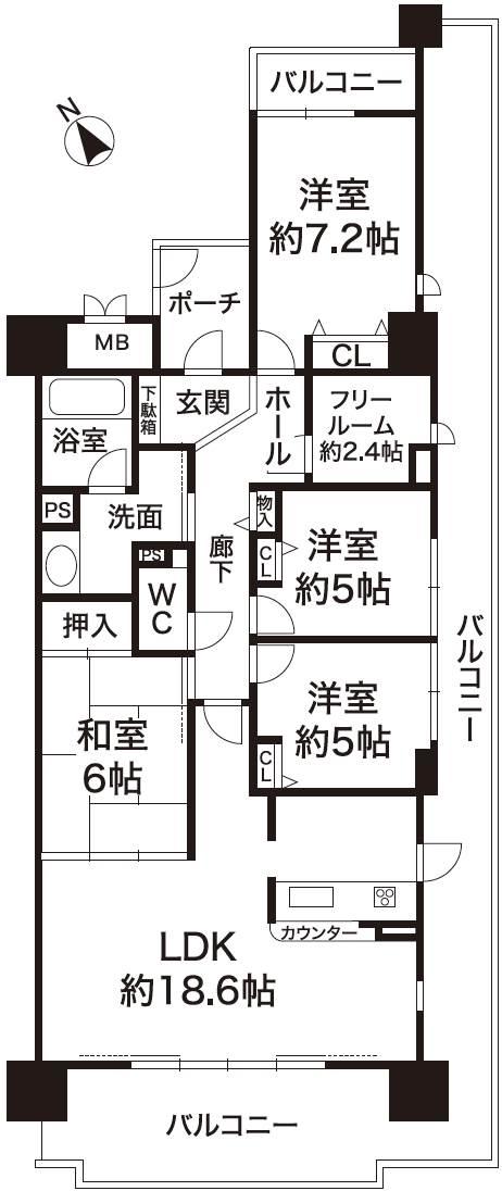 Floor plan. 4LDK + S (storeroom), Price 34 million yen, Occupied area 97.12 sq m , Balcony area 41.63 sq m