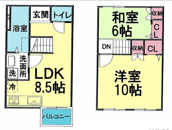 Floor plan. 2LDK, Price 3.9 million yen, Occupied area 60.75 sq m , Balcony area 3.36 sq m