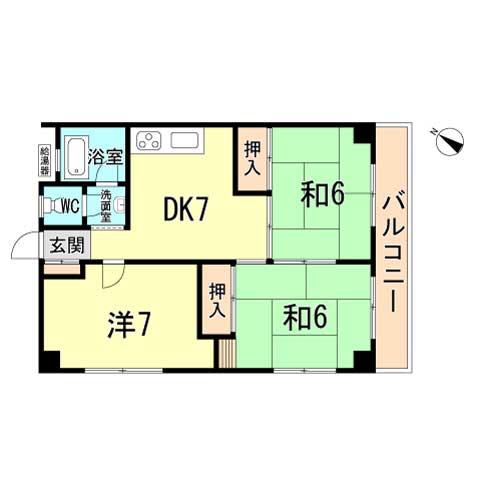 Floor plan. 3DK, Price 5.8 million yen, Occupied area 47.87 sq m , Balcony area 6 sq m