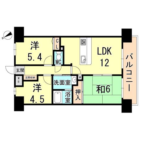 Floor plan. 3LDK, Price 6.5 million yen, Occupied area 58.27 sq m , Balcony area 8.68 sq m