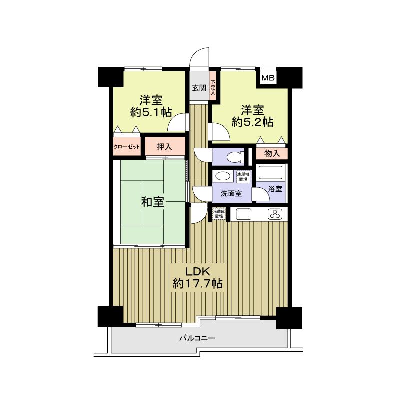 Floor plan. 3LDK, Price 14.8 million yen, Footprint 73.8 sq m , Balcony area 9.72 sq m