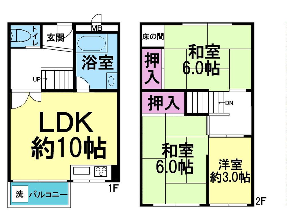 Floor plan. 3LDK, Price 3.7 million yen, Occupied area 60.75 sq m , Balcony area 3.36 sq m