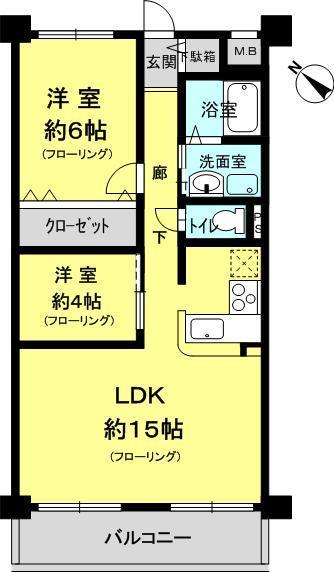 Floor plan. 2LDK, Price 9.3 million yen, Occupied area 56.07 sq m , Balcony area 8.1 sq m