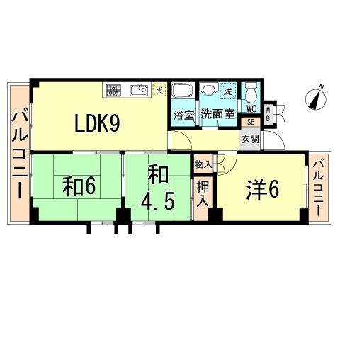 Floor plan. 3LDK, Price 7 million yen, Occupied area 53.46 sq m , Balcony area 7.29 sq m