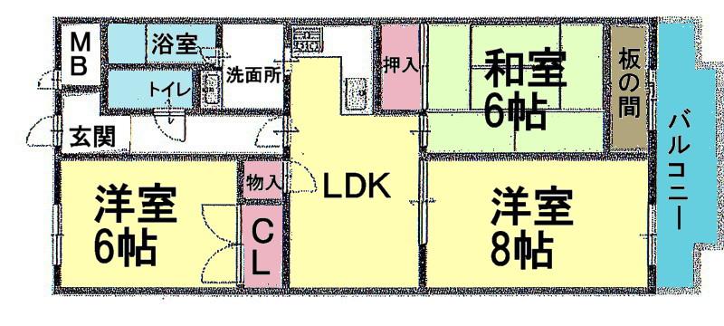 Floor plan. 3DK, Price 6.8 million yen, Occupied area 56.16 sq m , Balcony area 8.32 sq m