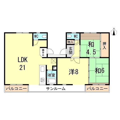 Floor plan. 3LDK, Price 6.9 million yen, Footprint 82.2 sq m , Balcony area 6.19 sq m
