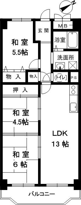Floor plan. 3LDK, Price 10.5 million yen, Occupied area 66.08 sq m , Balcony area 7.38 sq m