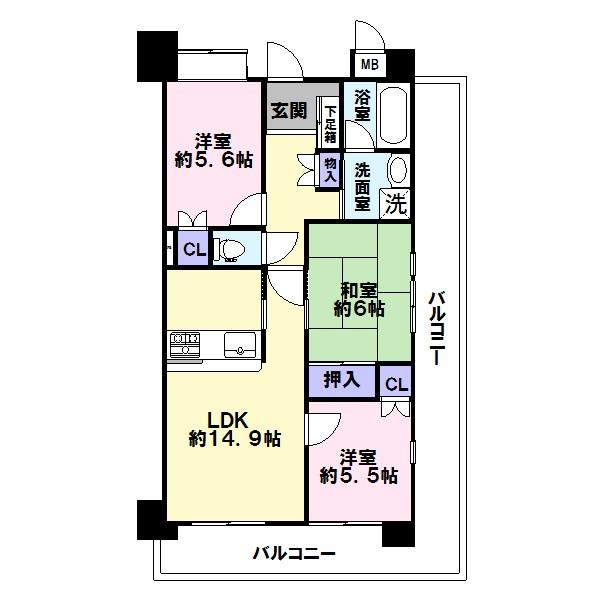 Floor plan. 3LDK, Price 14.8 million yen, Occupied area 70.79 sq m , Balcony area 30.6 sq m top floor angle room