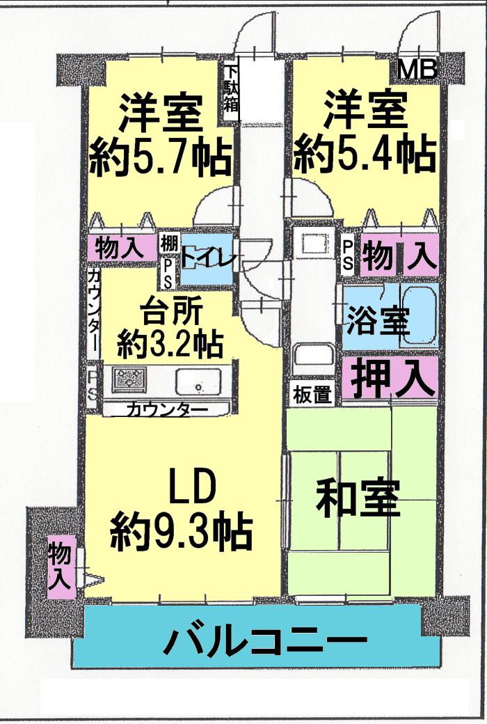Floor plan. 3LDK, Price 8.8 million yen, Occupied area 67.23 sq m , Balcony area 8.58 sq m