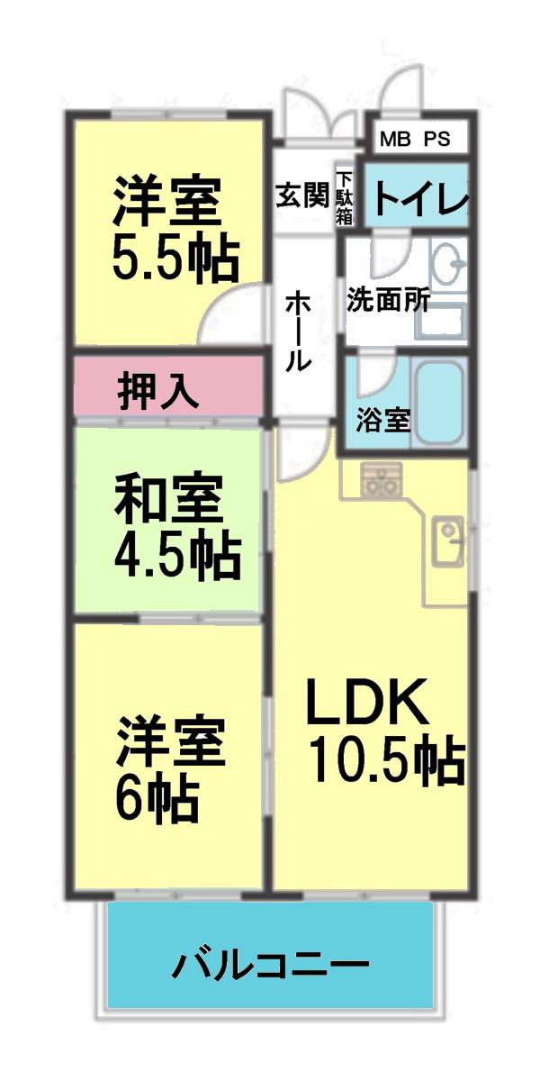 Floor plan. 3LDK, Price 7.98 million yen, Occupied area 54.42 sq m , Balcony area 6.68 sq m