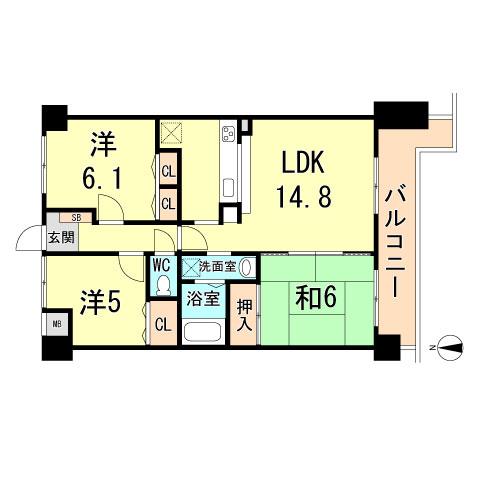 Floor plan. 3LDK, Price 8.5 million yen, Occupied area 67.23 sq m , Balcony area 10.72 sq m
