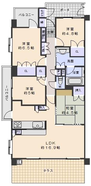 Floor plan. 4LDK, Price 30,800,000 yen, Occupied area 83.63 sq m , Balcony area 8.1 sq m