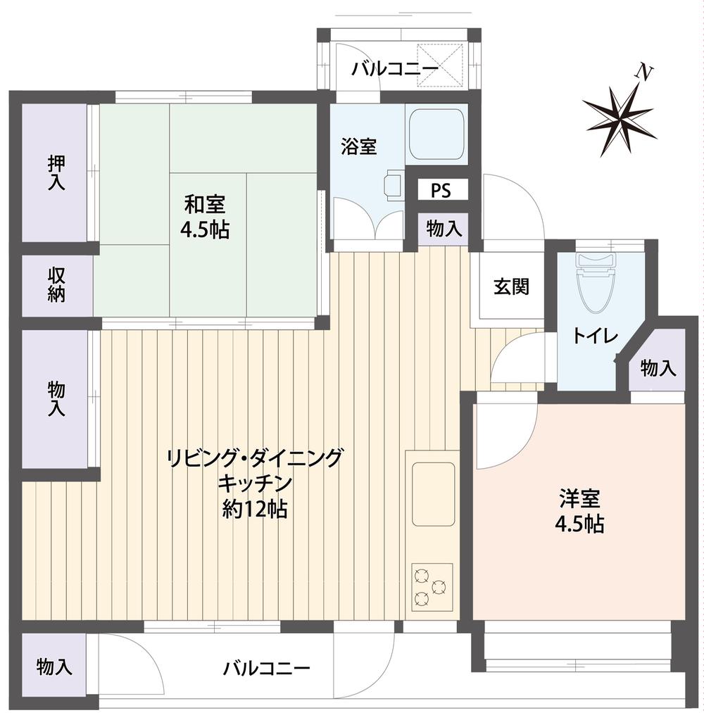 Floor plan. 2DK, Price 4.7 million yen, Occupied area 51.83 sq m , Balcony area 8 sq m