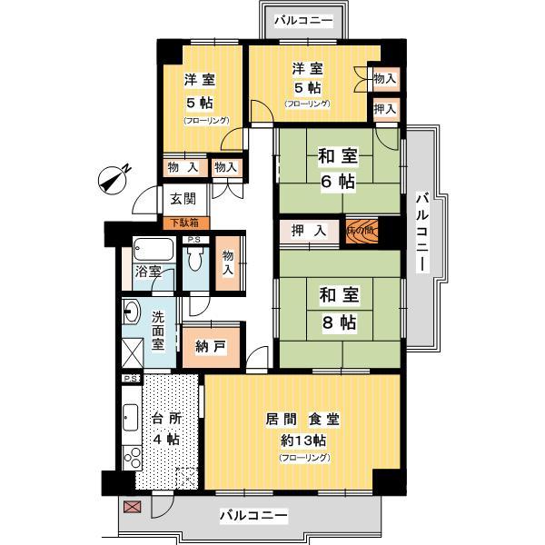 Floor plan. 4LDK + S (storeroom), Price 12.8 million yen, Footprint 100.29 sq m , Balcony area 19.67 sq m