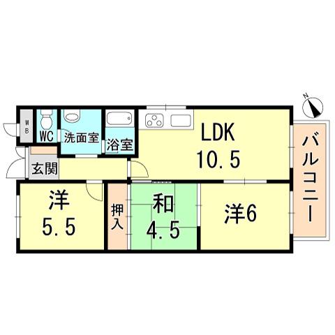 Floor plan. 3LDK, Price 7.98 million yen, Occupied area 57.02 sq m , Balcony area 6.68 sq m