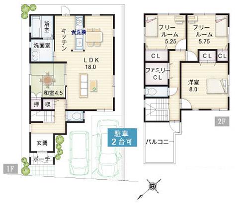 Floor plan. (No. 1 destination ・ Model house), Price 28,850,000 yen, 4LDK, Land area 104.16 sq m , Building area 103.92 sq m